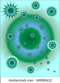 The stars and planets.Abstract composition of circles and polyhedra.