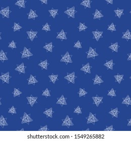 The stars of the plurality of white triangles on a blue background. Simple starry sky. Seamless geometric pattern for website design, fabric printing, notebook covers, designer paper