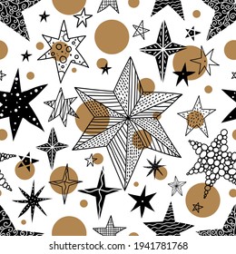 Stars and polka dots. Seamless vector pattern. Seamless pattern can be used for wallpaper, pattern fills, web page background, surface textures.