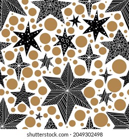Estrellas y puntos de polka. Patrón vectorial sin cable. Se puede usar un patrón sin inconvenientes para papel de pared, rellenos de patrones, fondo de página web, texturas superficiales.