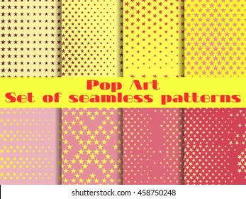 Stars, Pop Art seamless pattern background. Set vector illustration.