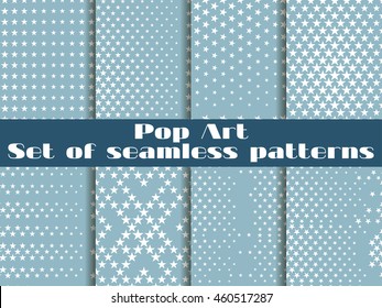 Stars, Pop Art seamless pattern background. Set vector illustration.