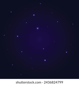 Stars in purple dark background.  Bright star in the dark space background. Vector illustration.  Night sky background.