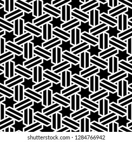 Stars, quadrangles, triangles pattern. Tribal wallpaper. Ancient mosaic. Ethnic ornament. Folk backdrop.Embroidery background. Tribe motif. Digital paper, web design, textile print. Seamless image