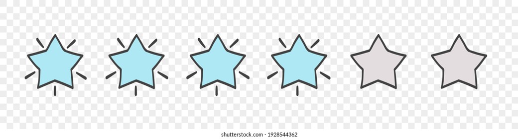 Stars quality rating icons. Drawn blue stars icons. Sketch style icons. Vector illustration