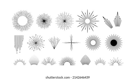 Stars, radiant spase objects isolated clip arts bundle, Hand drawn celestial items, decorative elements for designs, vector