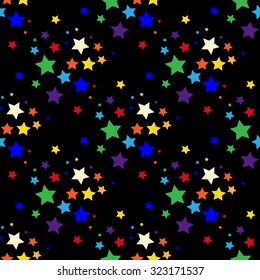 Stars in rainbow colors. Black background.