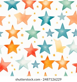 Stars: Rainbow Colors of Stars.  red, orange, yellow, green, blue, indigo and violet. Colorful Seamless Pattern Wallpaper Curtain Bedding Background Upholstery Gift Wrapping Paper Vector