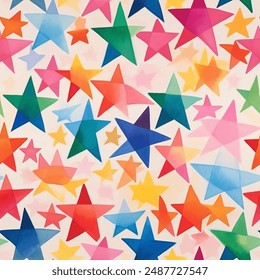 Stars: Rainbow Colors of Stars.  red, orange, yellow, green, blue, indigo and violet. Colorful Seamless Pattern Wallpaper Curtain Bedding Background Upholstery Gift Wrapping Paper Vector