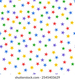 Estrellas en orden caótico aleatorio patrón sin fisuras simple doodle dibujado a mano minimalista repetición ilustración, Navidades de vacaciones coloridas adornos para las estaciones saludos, invitación, textil, papel de regalo