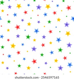 Stars in random chaotic order seamless pattern simple doodle hand drawn minimalist repeat illustration, Christmas holiday colorful ornament for seasons greetings, invitation, textile, gift paper