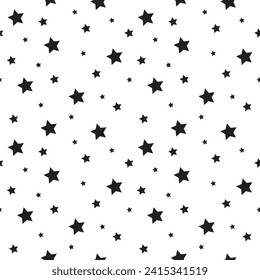 Stars random seamless pattern vector. Monochrome abstract vector texture with scattered stars.