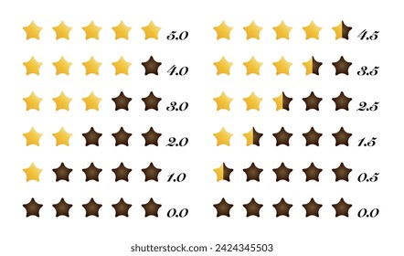Estrellas para la evaluación de clasificación. Esta es una ilustración vectorial.