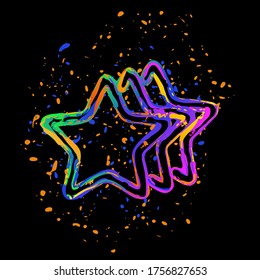 stars rate icon. Colored ink with splashes on black background
