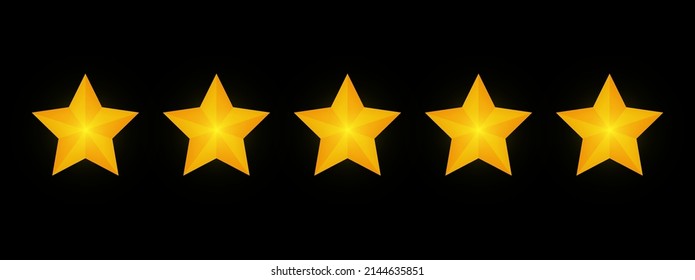 Stars rating 5 reviews on black background. Vector illustration.