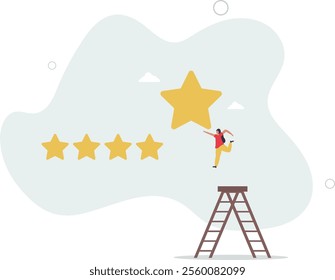 stars rating feedback, customer satisfaction, comment or giving product review,flat characters.