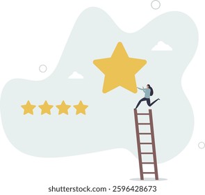 stars rating feedback, customer satisfaction, comment or giving product review, best reputation or ranking, assessment, excellent award concept.flat character life .