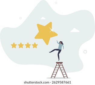 avaliação de estrelas feedback, satisfação do cliente, comentário ou dando revisão do produto, melhor reputação ou classificação, avaliação, excelente conceito de prêmio, vida dos personagens .