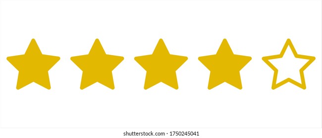 Stars rating icon, four golden star rating illustration vector isolated on white background