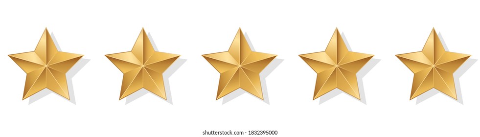 Stars rating icon set. Gold star with shadow icon set isolated on a white background. Five stars customer product rating review flat icon for apps and websites. vector illustration. EPS 10