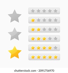 Stars rating panel template design for web and applications. Vector collection. Gray five-star rating panels. Glossy gold star shape and gray star shape