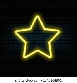 stars rating yellow neon glow on dark background vector. Glowing rank rates with laser led illumination for design.