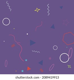 Stars Rectangle Square Dark Simple Orange Yellow Design Pic. Oval Purple Bright Zigzag Circle Wave Geometry Illustration. Lime Pink Blue Multicolor Hearts Green Violet Hipster Background.