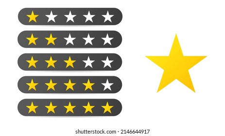 Stars representing a rating scale from 1 star to 5 stars vector isolated on white background ,Vector illustration EPS 10