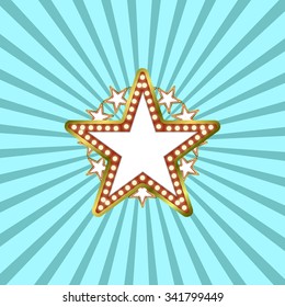 Stars Retro Light Banner On Shine. Retro Billboard. Retro Banner. Concept For Your Message. Vector Illustration