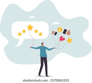 Stars review, customer feedback evaluation, best quality or satisfaction, opinion, best rating reputation or online positive review .business concept.flat character.