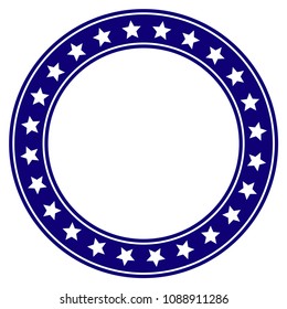 Stars round frame template. Vector draft element for stamp seals in blue color.