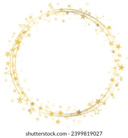 Stars round vector frame. Gold starry circle banner background.