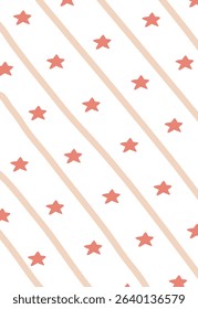 Stars are scattered among diagonal lines in a playful drawing style. The composition features stars aligned with slanted lines creating a dynamic pattern. Cartoon vector illustration.