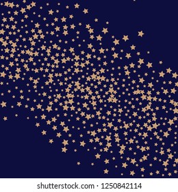 Stars scattered diagonally. Isolated gradient stellar elements. Brass metal glitter. Holiday celebration luminous glossy vector template for celebration decoration