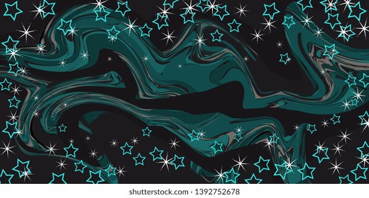 Stars. Scattered stars. Stars on the marble texture. Winding texture. Abstract background. Marble texture Background for greeting card and banner. Vector graphics