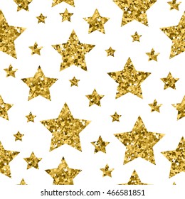 Stars seamless pattern background. Golden glitter texture. Good night and sweet dreams theme. Abstract gold stars isolated on white for card, invitation, banner, diary, album, sketch book cover. 