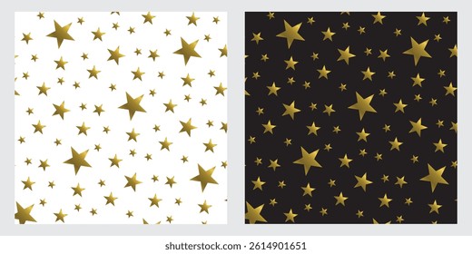 Stars Seamless Pattern. Black and Gold. Grad Ceremony Backdrop. Vector Template For Fabric, Textile, Wallpaper, Wrapping Paper
