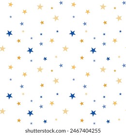 Stars Seamless Pattern. Seamless Blue and Golden Stars Pattern on White Background
