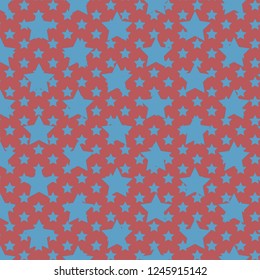 Stars seamless pattern. Blue stars on orange background.