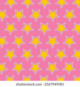 Stars Seamless Pattern. Seamless Blue and yellow Stars Pattern on Pink Background. Good for fabric, textile, pajama, linen, wallpaper, background