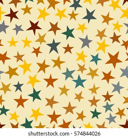 Stars seamless pattern, bright star backdrop various sizes and colors. Vector illustration