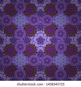 Stars seamless pattern in brown, violet and purple colors. Abstract vector bright design for wallpaper, Christmas decoration, confetti, textile, wrapping. Symbol of holiday.