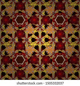 Stars seamless pattern in brown, yellow and red colors. Abstract vector bright design for wallpaper, Christmas decoration, confetti, textile, wrapping. Symbol of holiday.