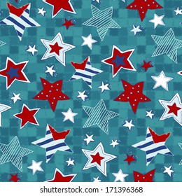 Stars seamless pattern. Seamless pattern with stars in cartoon style drawing hands