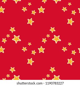 Stars seamless pattern with chaotic polka dots on red background for wrapping paper wallpaper Hew Year invitations greeting cards