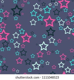 Stars seamless pattern. Color stars on dark blue background for background, texture or ads