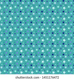Stars seamless pattern. Color stars on  blue background 