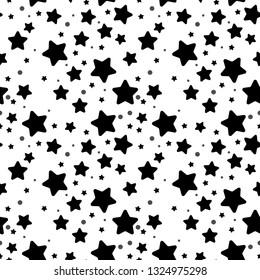 Stars seamless pattern. Cute black star pattern on white background. Monochrome vector pattern with stars.