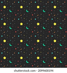 Patrón sin fisuras de estrellas con fondo de cielo oscuro. Ilustración vectorial. Diseño de patrones impecable.