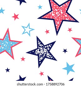 Patrón sin fisuras de las estrellas. Diseño para tela, papel de envoltura, fondo, papel pintado. Vector.